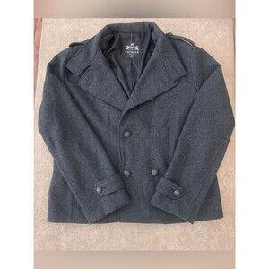 Express Men's Large Wool Blend Pea Coat Gray Jacket 70% Wool Missing Buttons